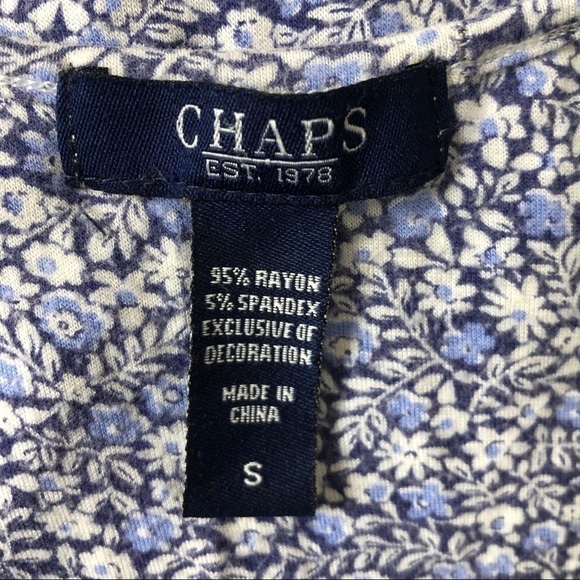 CHAPS Blue & White Calico Floral Print Short Sleeve Pajama PJ Set - Size Small - Picture 4 of 8